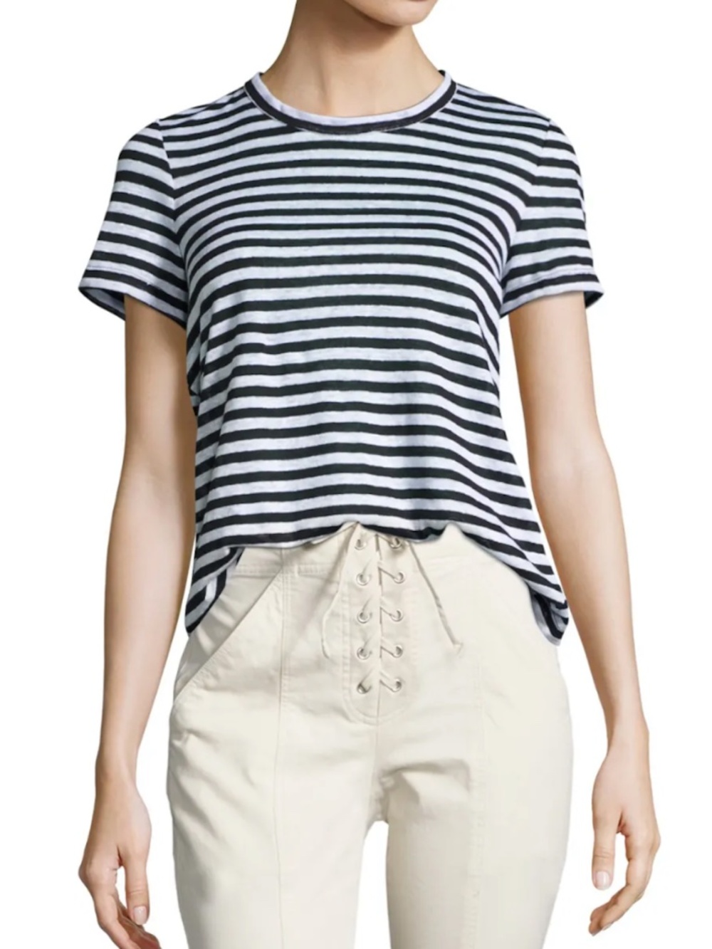NWT $135 A.L.C. Tesi Striped Linen Tee (Black/White, Criss-Cross Back) in XS!
